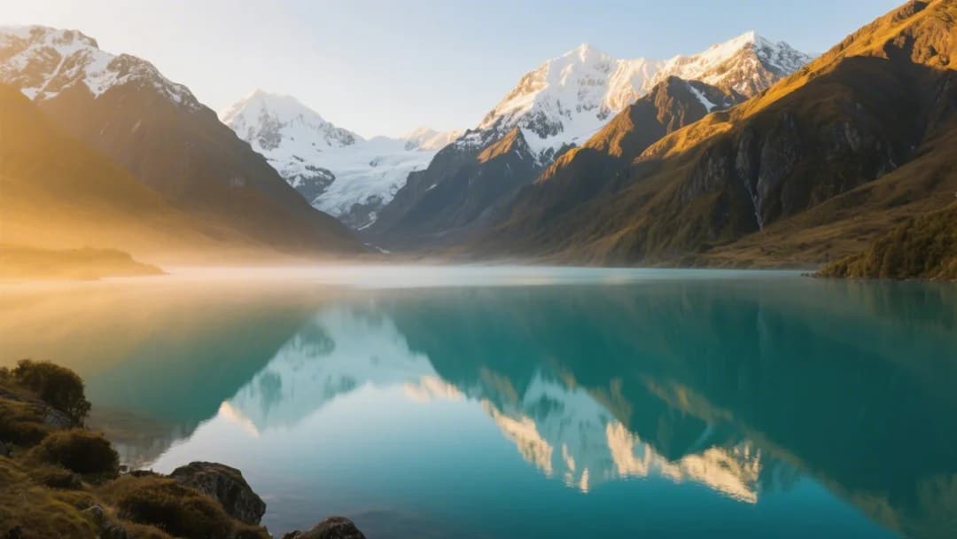 Vista panorámica de la Laguna de Humantay con aguas turquesas y montañas nevadas de fondo.
