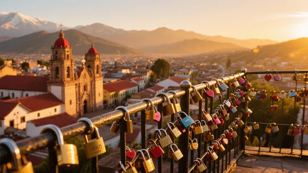 Mirador de San Blas al atardecer con candados del amor