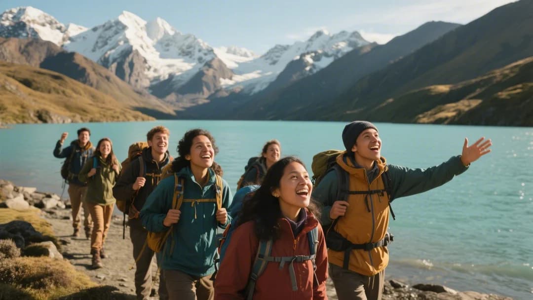 Turistas disfrutando de la vista de la Laguna de Humantay después de la caminata.