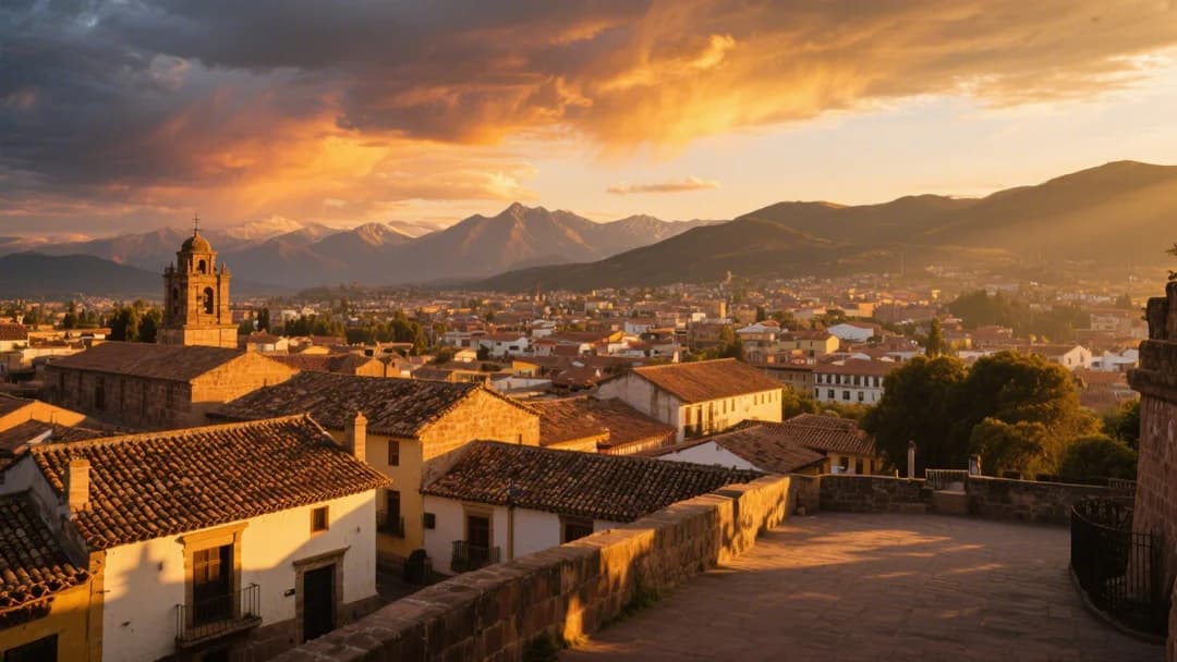 Vista panorámica de la ciudad de Cusco desde el Mirador de San Cristóbal al atardecer