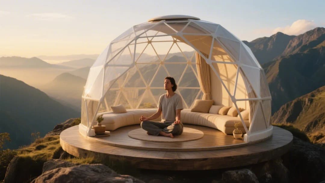 Domo panorámico de Star Dump en Ollantaytambo, Cusco, con vistas a las montañas.