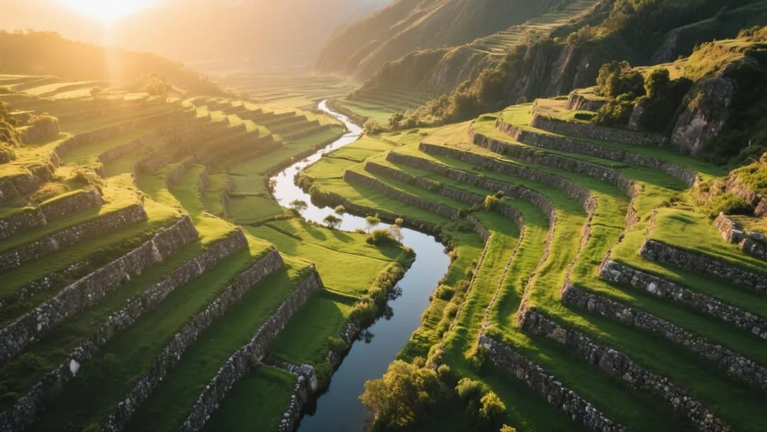 Terrazas agrícolas incas en Tipón con canales de agua