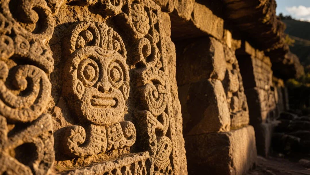 Detalle de las tallas en piedra en Kenko, Cusco.