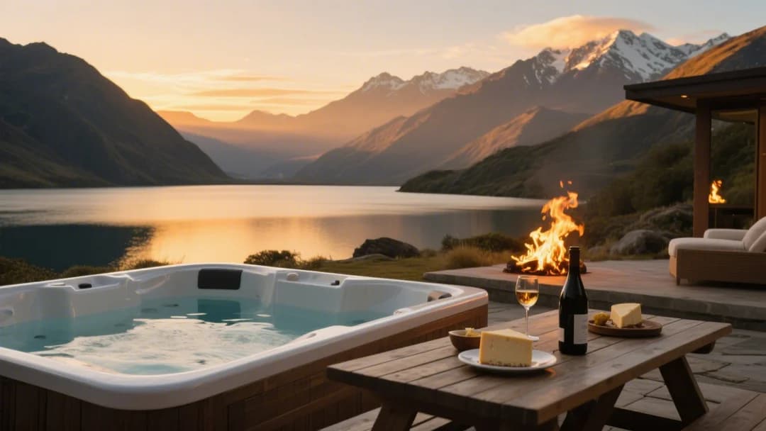 Vista panorámica de Mountain View Experience en Cusco con jacuzzi, llamas y montañas