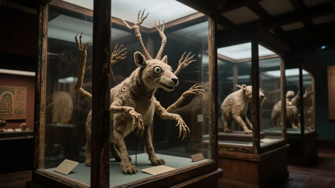 Interior del museo mostrando animales disecados con anomalías