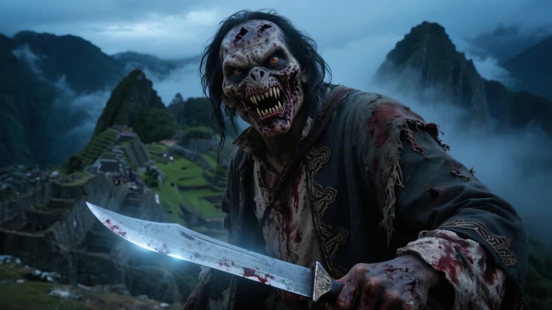 Actor caracterizado como el Pistaco en ambiente tenebroso