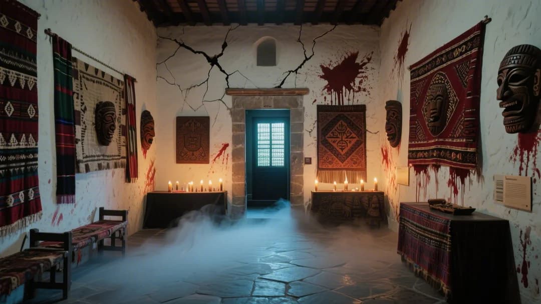 Interior de Sacrapacha con decoración andina y efectos de iluminación