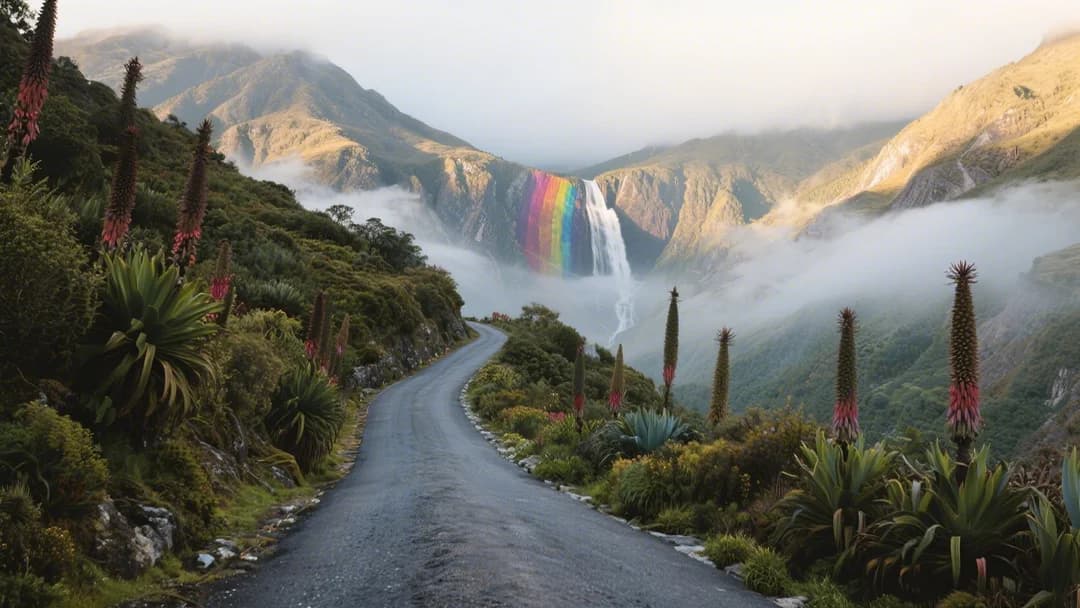 Sendero hacia la catarata Qanchispaqcha rodeado de vegetación andina