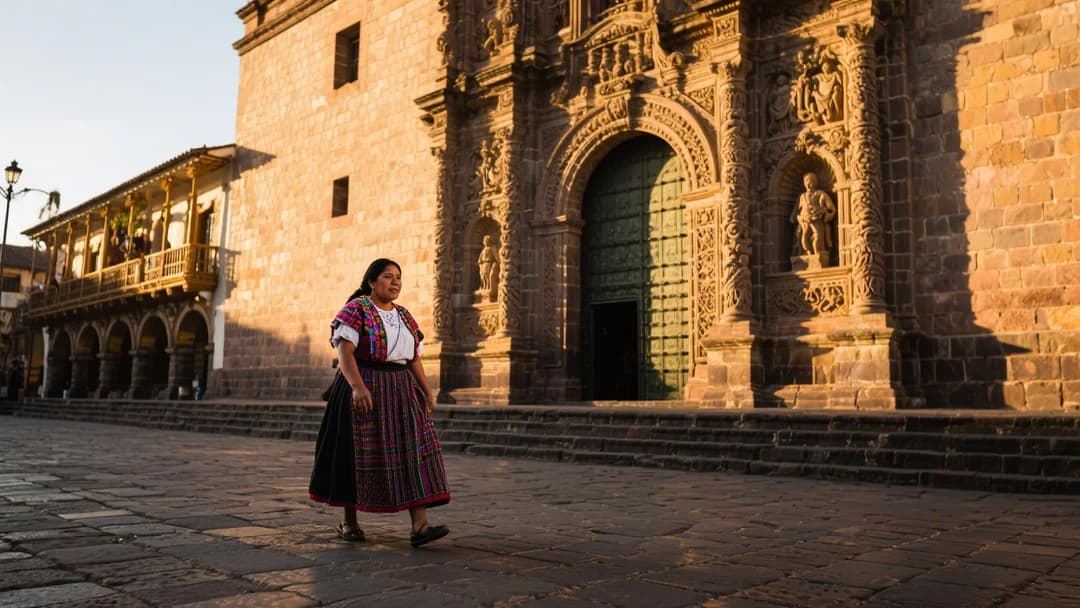 Fachada de la Catedral de Cusco con arquitectura colonial
