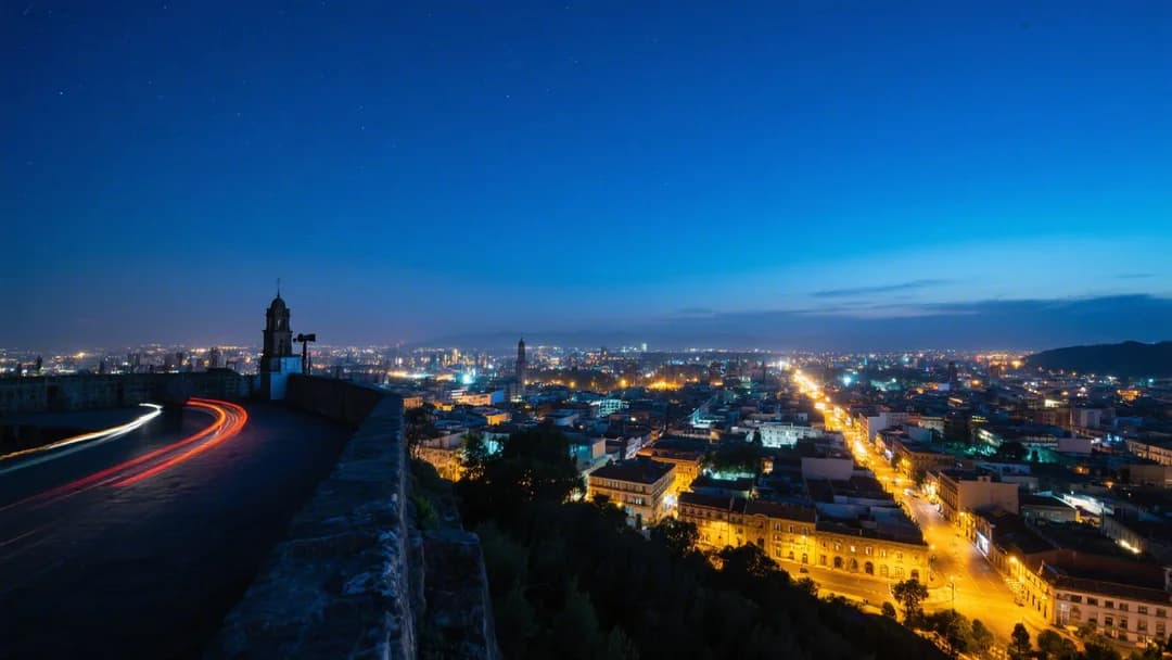 Vista nocturna de Cusco desde el mirador de San Cristóbal con las luces de la ciudad