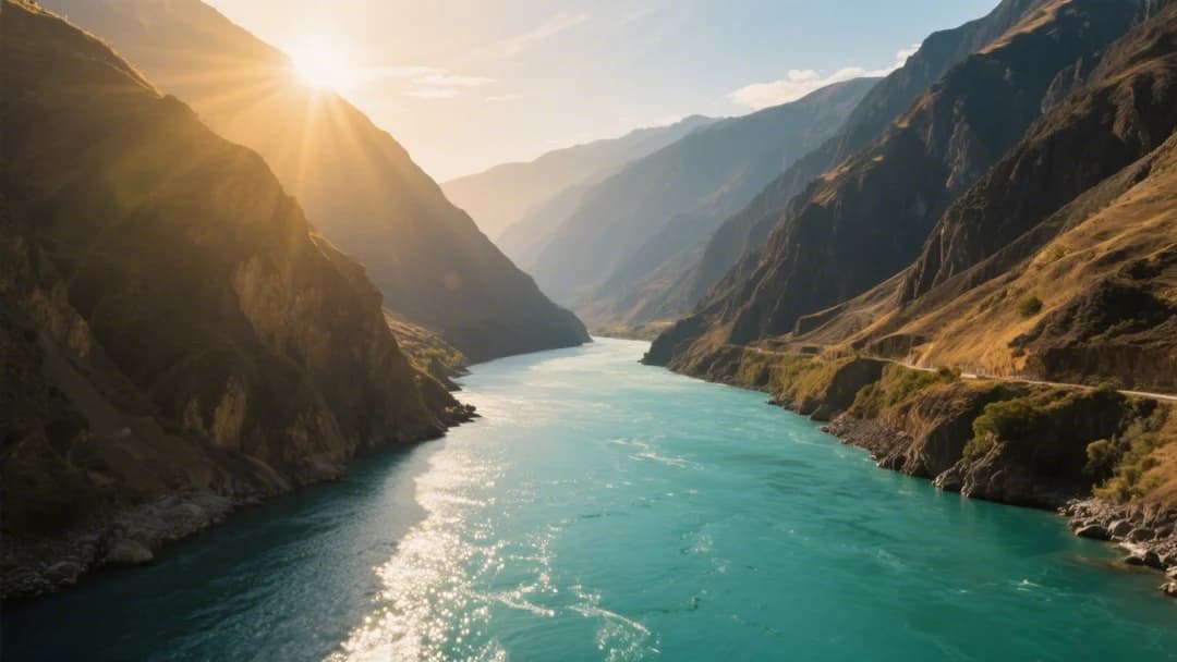 Vista panorámica de las aguas turquesas de Muñapata en Cusco con montañas andinas de fondo