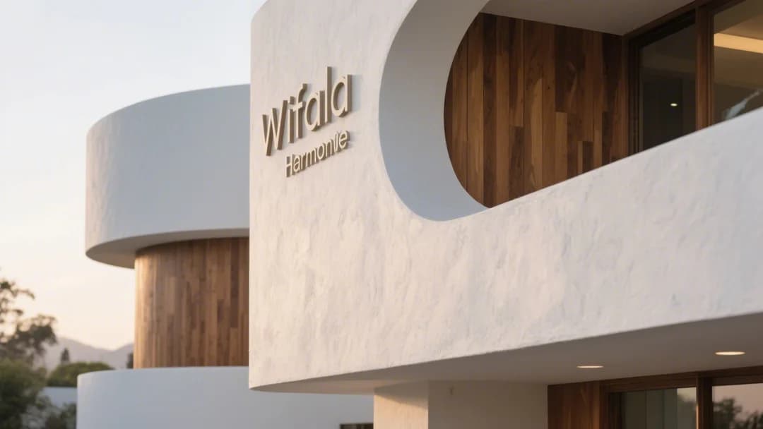 Detalle arquitectónico de las curvas orgánicas del hotel Wifala Harmony