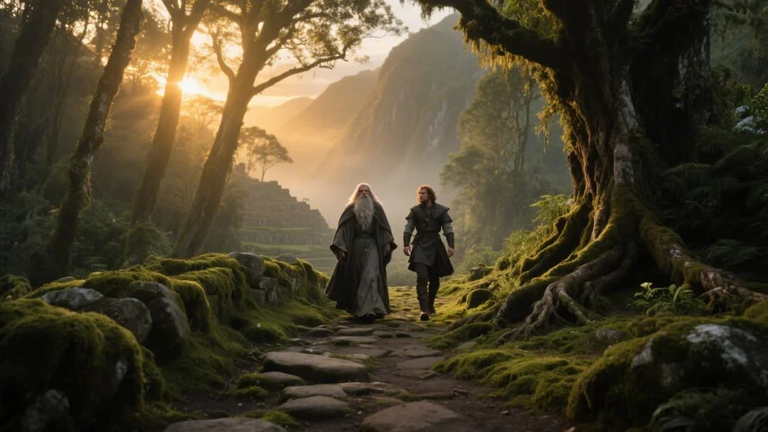 Mirador en el Bosque de los Ends, con vistas espectaculares y figuras de fantasía.