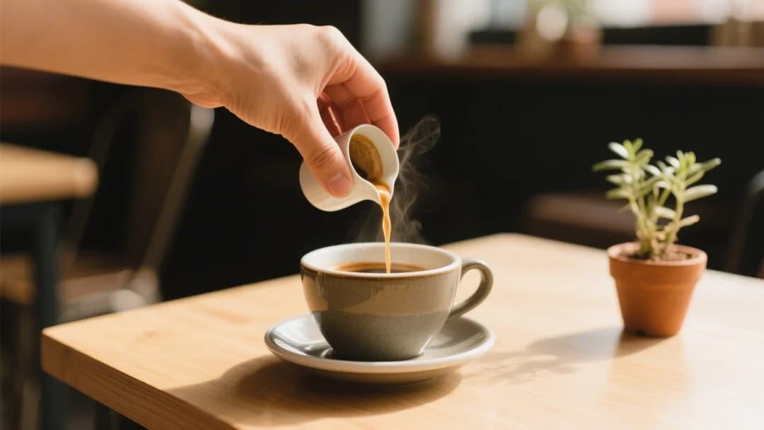 Interior de Three Monkey con mesas de madera y tazas de café artesanales.