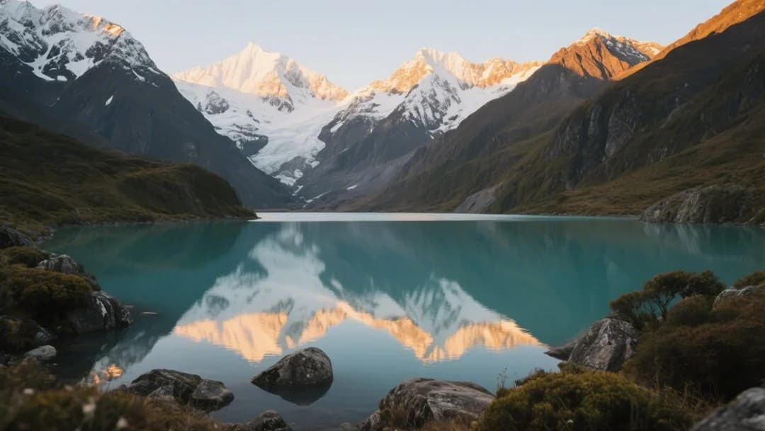 Laguna Humantay con aguas turquesas y montañas nevadas de fondo.