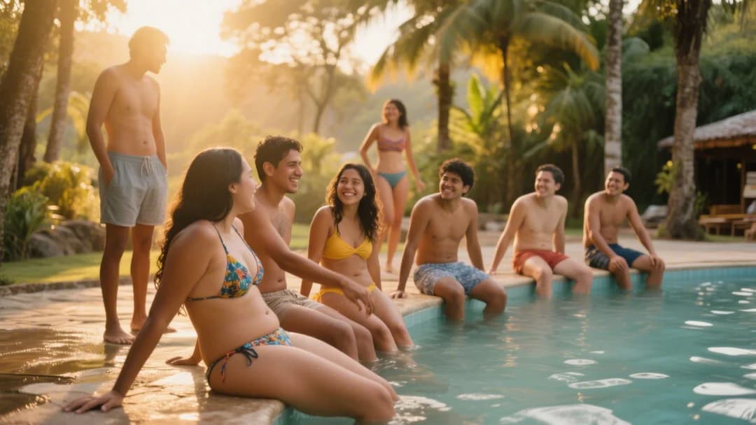 Personas disfrutando de las aguas termales de Cocalmayo en un ambiente relajado.