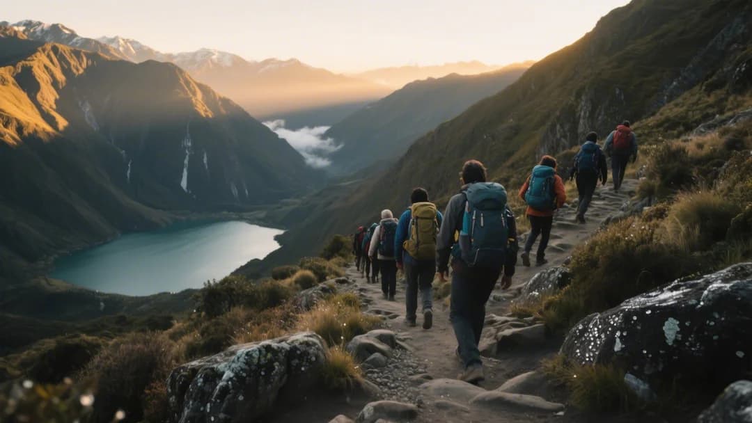 Grupo de turistas comenzando el trekking hacia la Laguna Humantay al amanecer