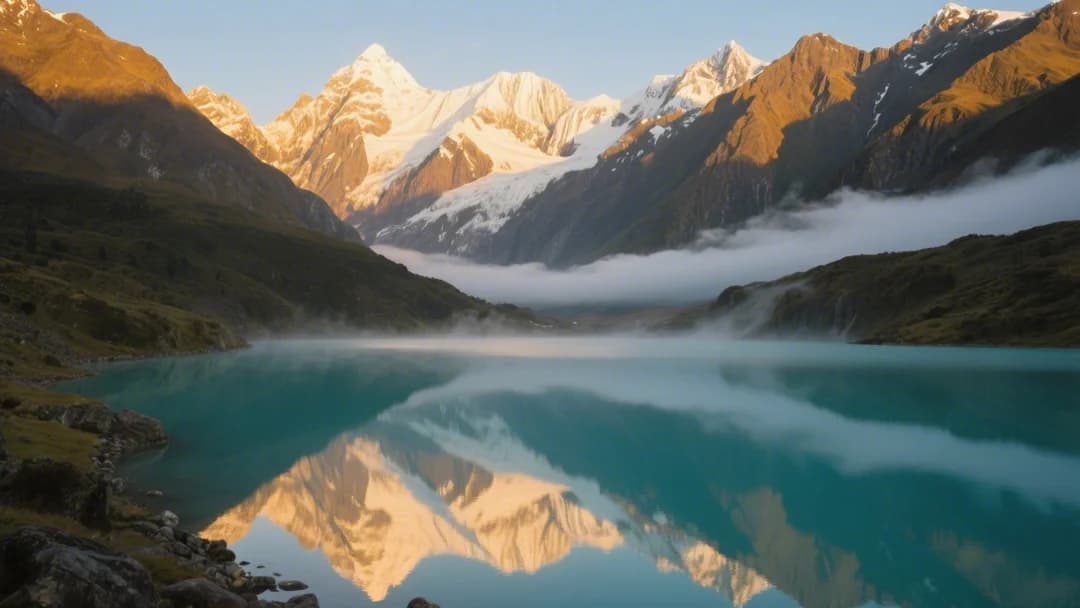 Vista panorámica de la Laguna Humantay con aguas turquesas y el nevado Salkantay de fondo
