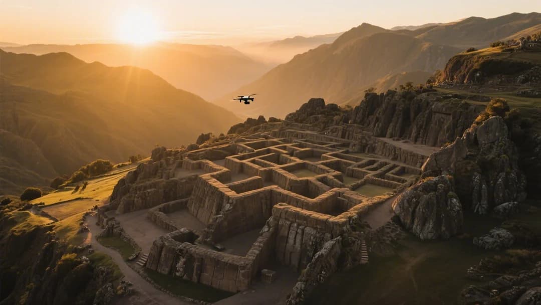 Vista aérea del complejo arqueológico de Qenqo mostrando su diseño laberíntico