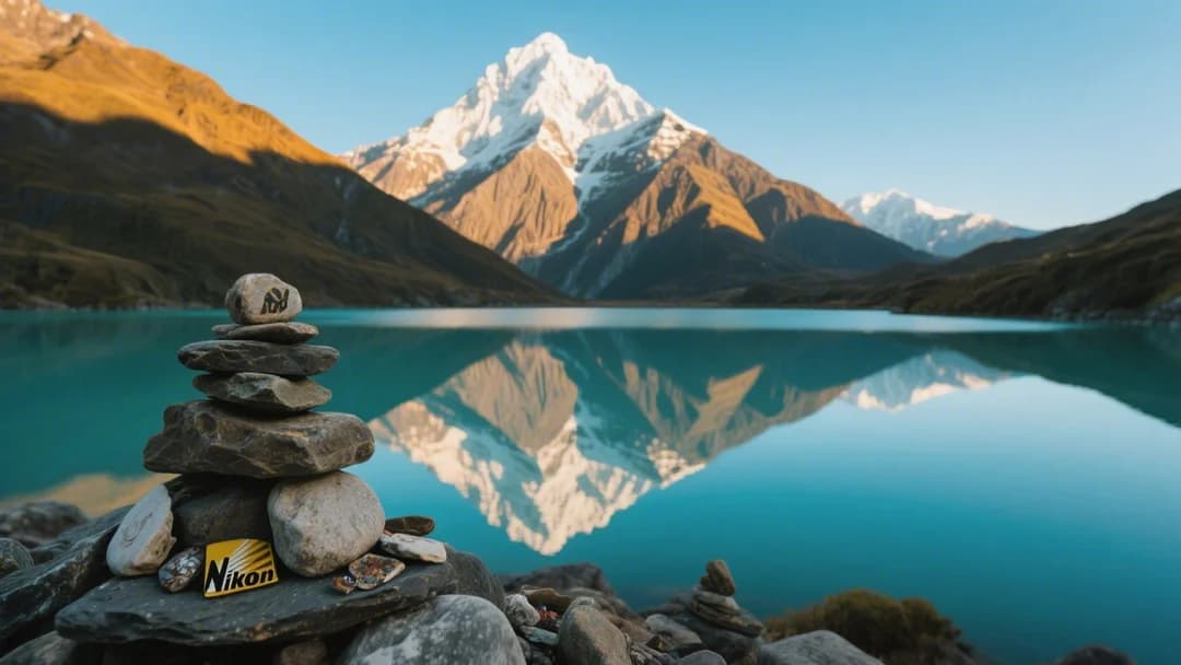 Primer plano de las aguas turquesas de la Laguna Humantay con ofrendas de piedras
