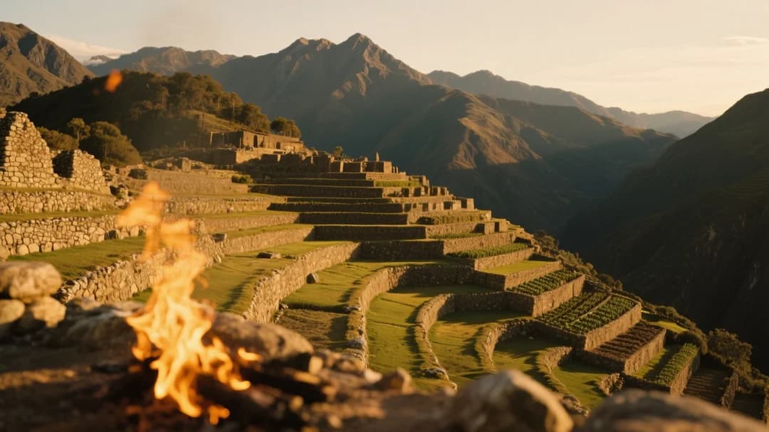 Vista panorámica de los andenes de Pisac en el Valle Sagrado de los Incas, Cusco