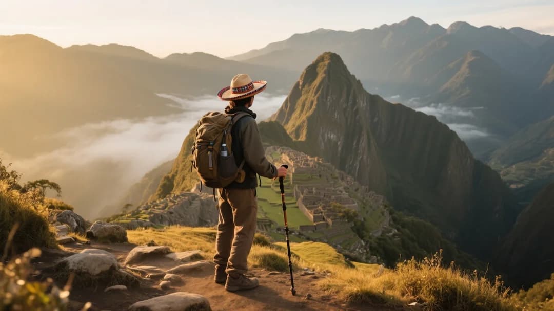 Senderista contemplando el Valle Sagrado desde un mirador en Yucay