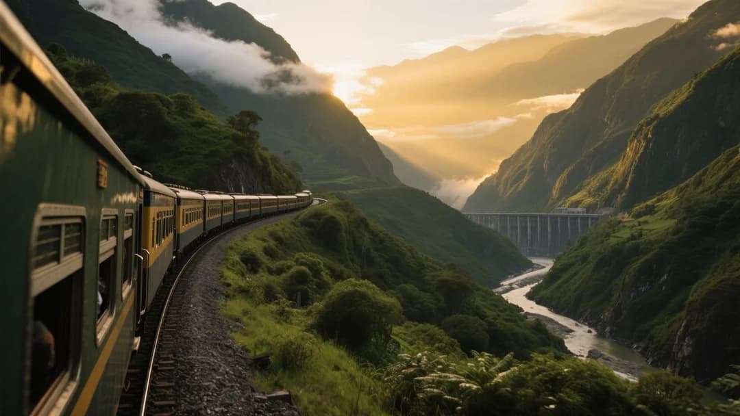 Trayecto en tren desde Aguas Calientes hacia Hidroeléctrica con vistas al valle