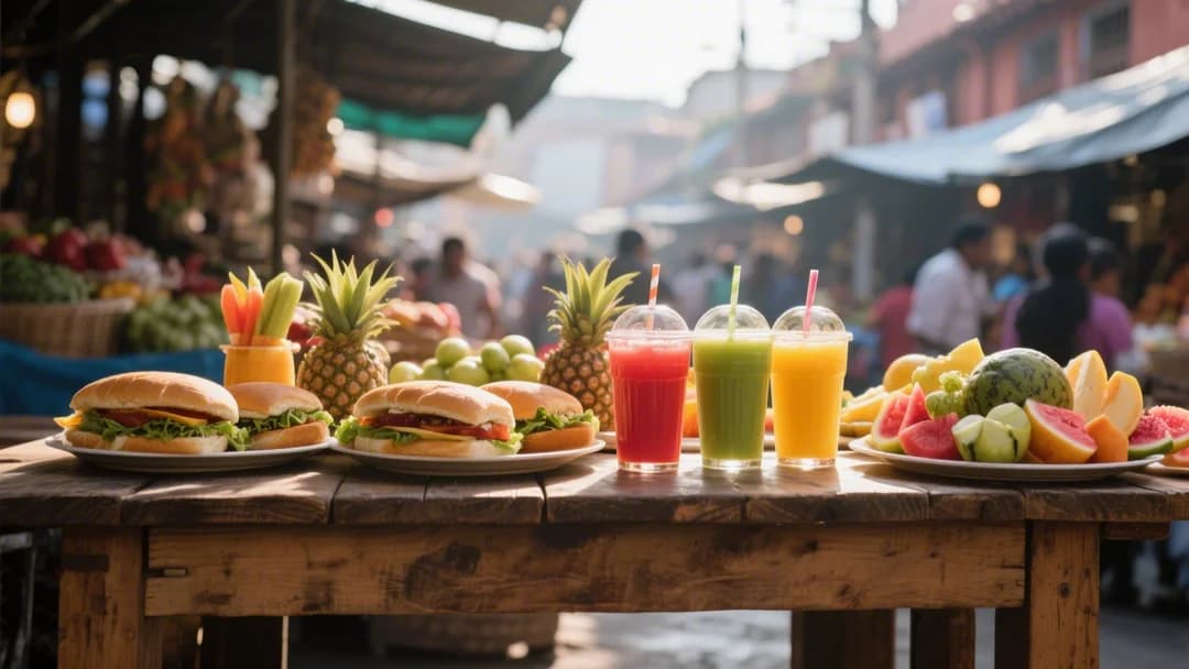 Jugos naturales frescos acompañando los sándwiches tradicionales