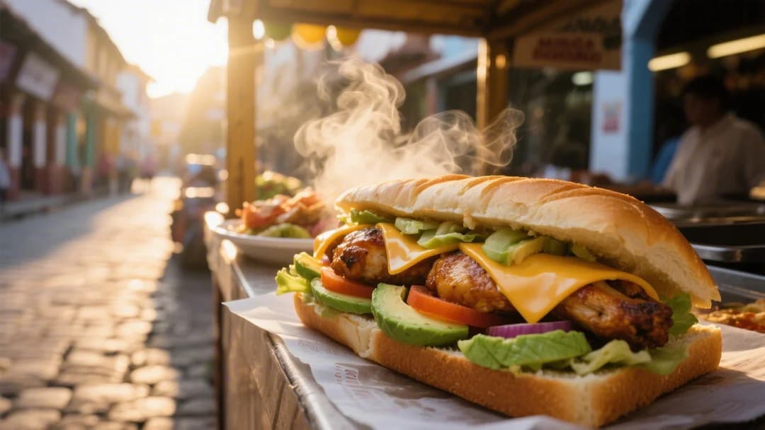 Puesto de sándwiches tradicionales en el mercado de San Blas