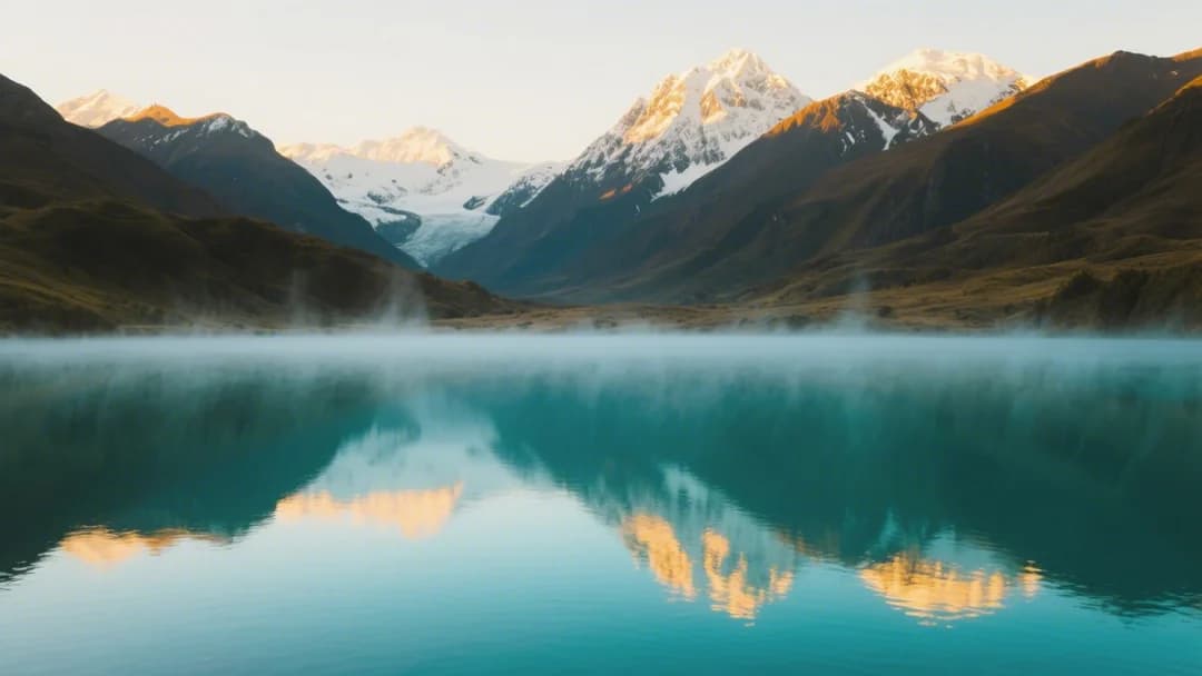Amanecer en la laguna Singrenacocha con reflejos dorados en el agua turquesa