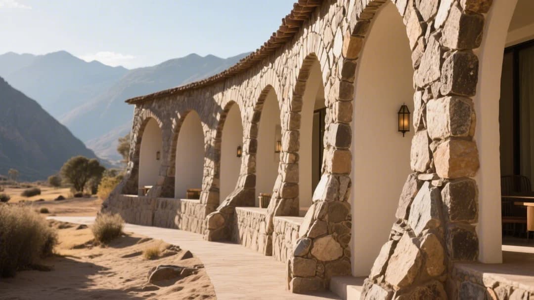 Detalle arquitectónico de las paredes curvas y orgánicas del hotel Wifala Harmony