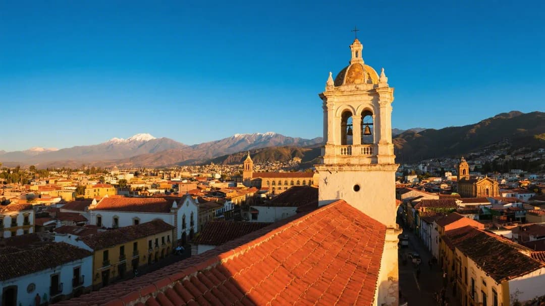 Vista panorámica de Cusco desde el campanario de San Francisco al atardecer