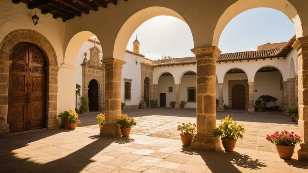 Patio interior del Convento de la Merced con arcos coloniales y luz natural