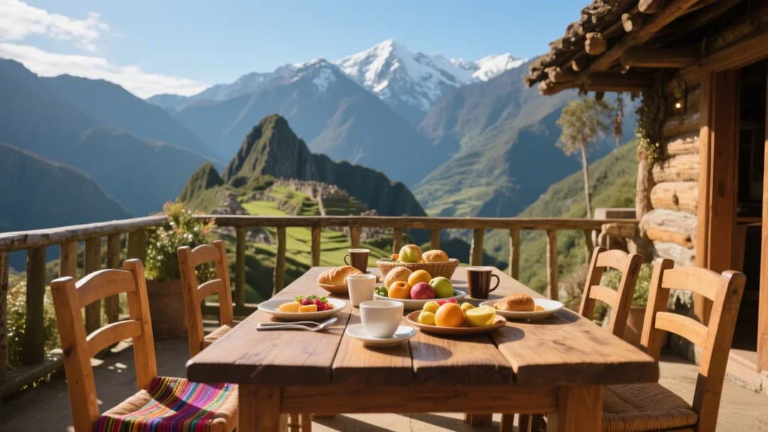 Terraza de Villa del Apu con mesa para comer al aire libre y vistas al valle