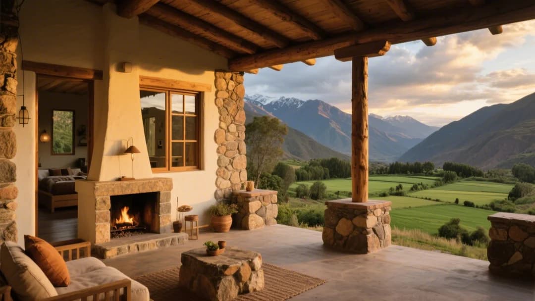 Vista panorámica de Villa del Apu en Urubamba con montañas de fondo al atardecer