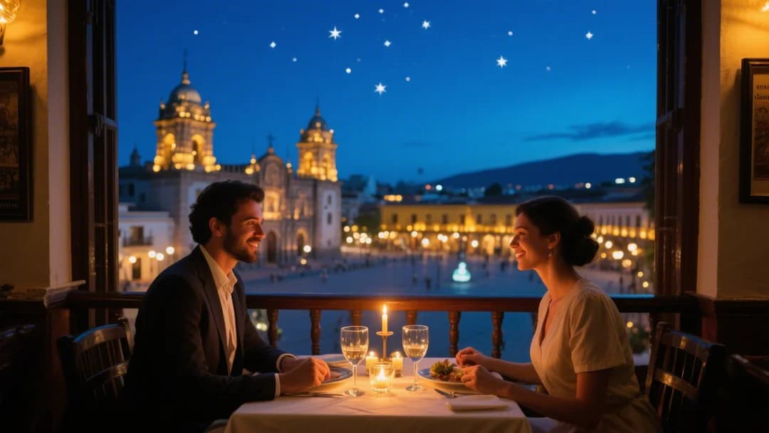 Vista nocturna de la Plaza de Armas desde Don Pancho.
