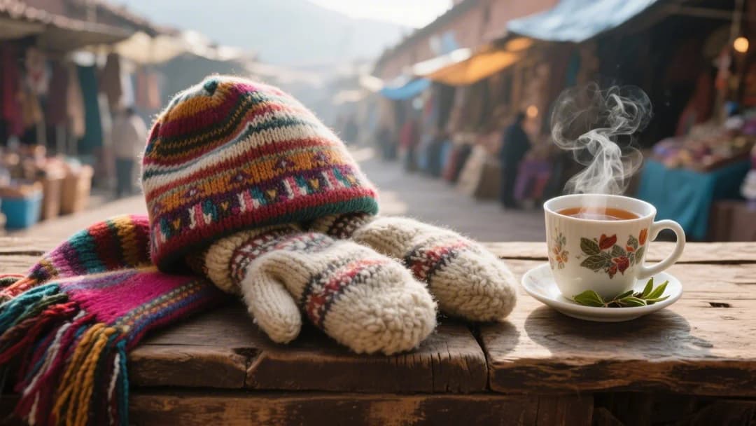 Accesorios de invierno para viajar a Cusco: gorro, guantes y bufanda