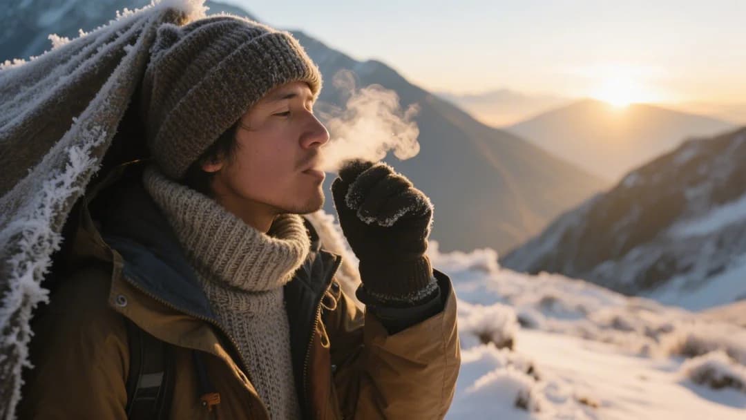 Turista vestido con múltiples capas de ropa en clima frío de Cusco